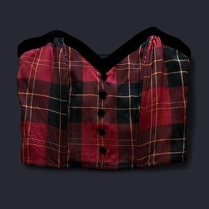 Silk Plaid Corset with Velvet Black Trim